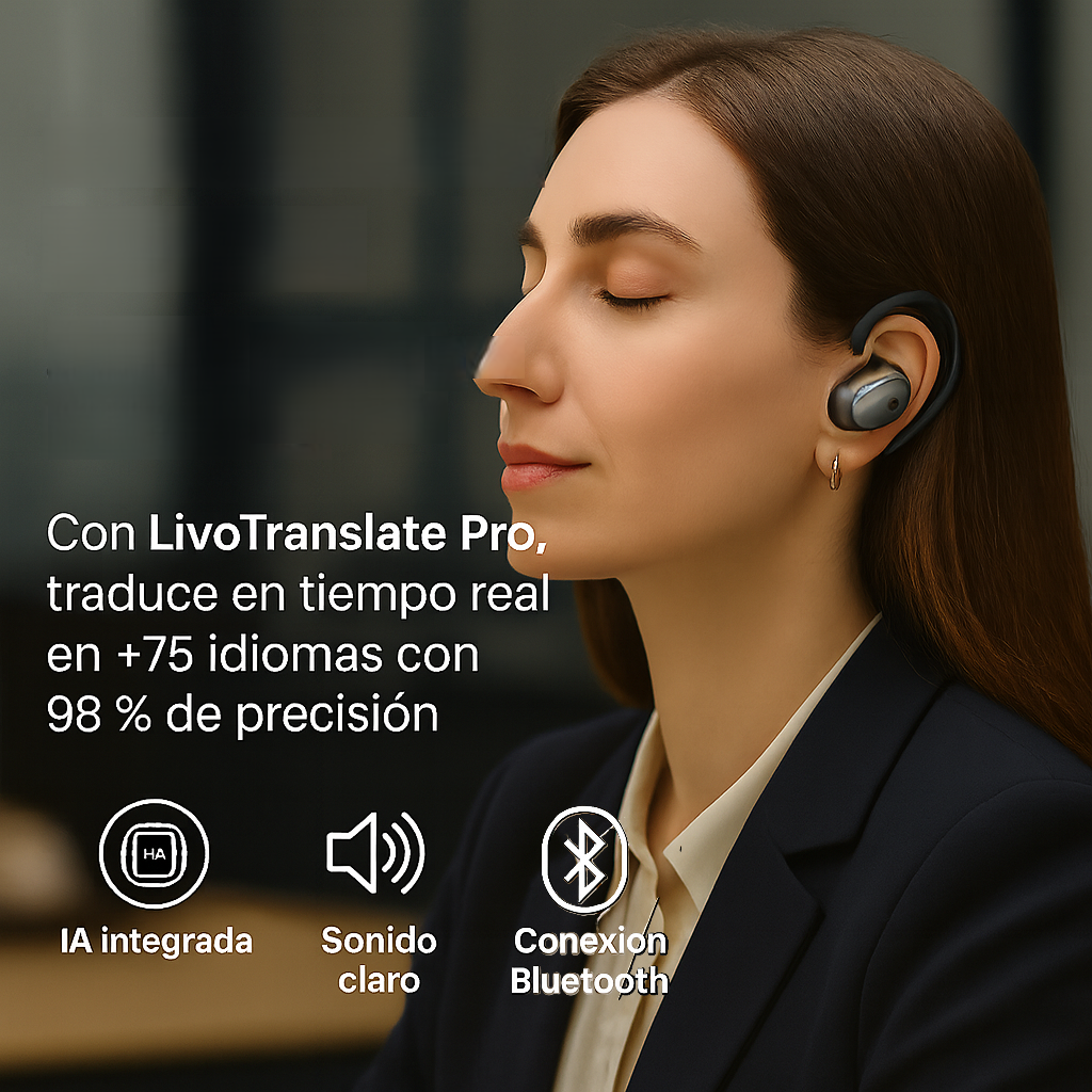 Auriculares Traductor Instantáneo 75+ Idiomas | IA 98% Precisión | Bluetooth 5.4 | Viajes Negocios