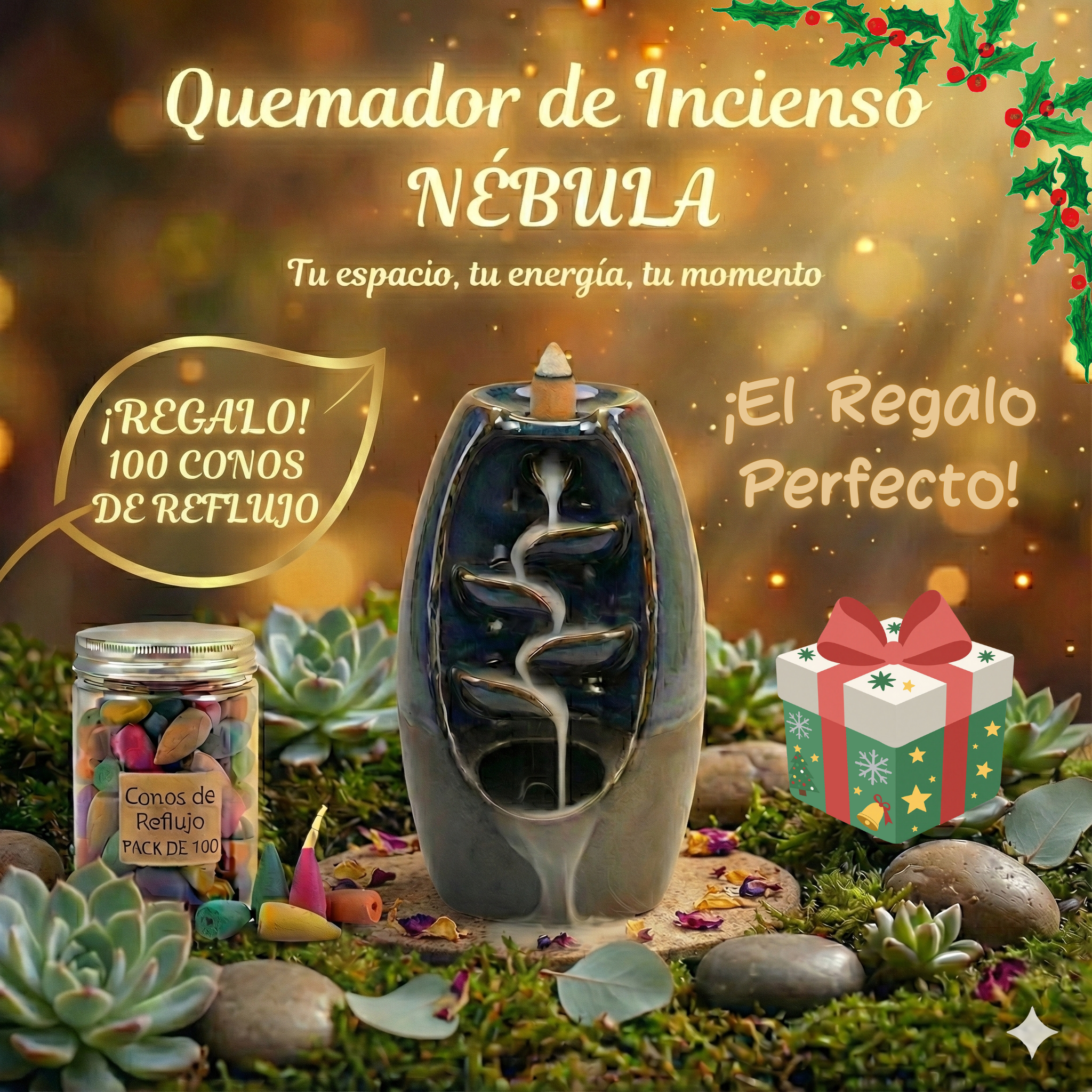 Quemador de Incienso NÉBULA | Efecto Cascada & Aromaterapia + 100 Conos de Reflujo ¡REGALO!
