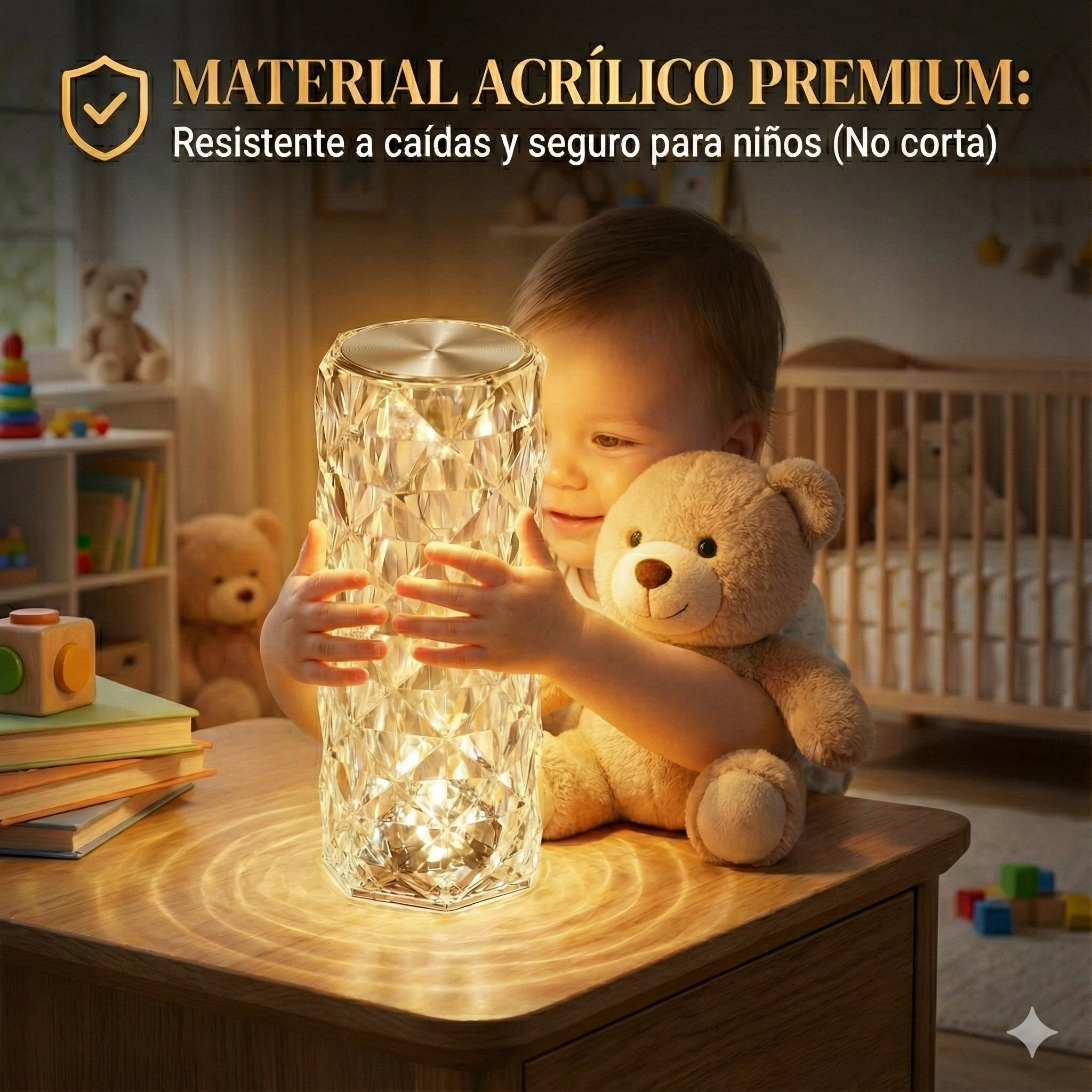 LivoCrystal Aura: Lámpara Ambiental de Cristal con Proyección Dinámica (16 Colores + Control Táctil)