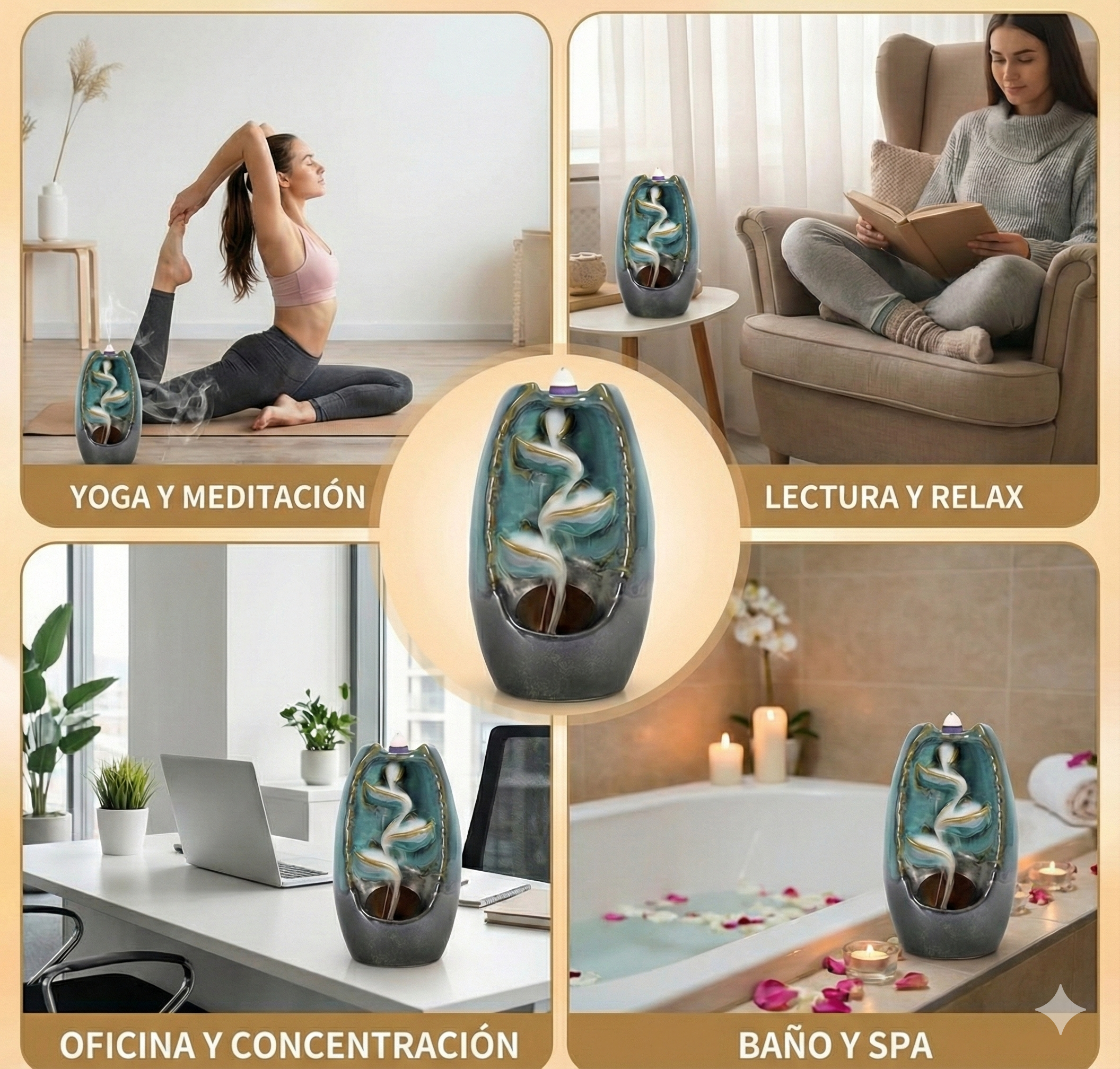 Quemador de Incienso NÉBULA | Efecto Cascada & Aromaterapia + 100 Conos de Reflujo ¡REGALO!