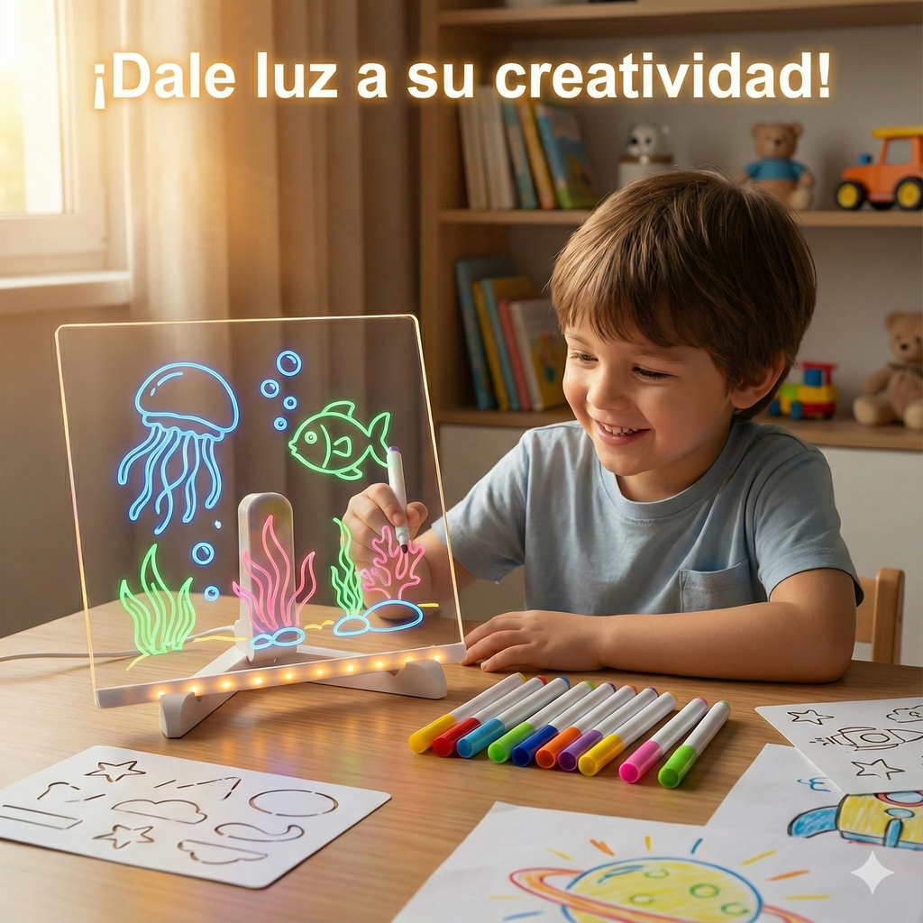 Doodly Pizarra LED – Organiza, Crea e Ilumina tu Espacio + 7 Rotuladores y 6 Plantillas Para Dibujar ¡DE REGALO!