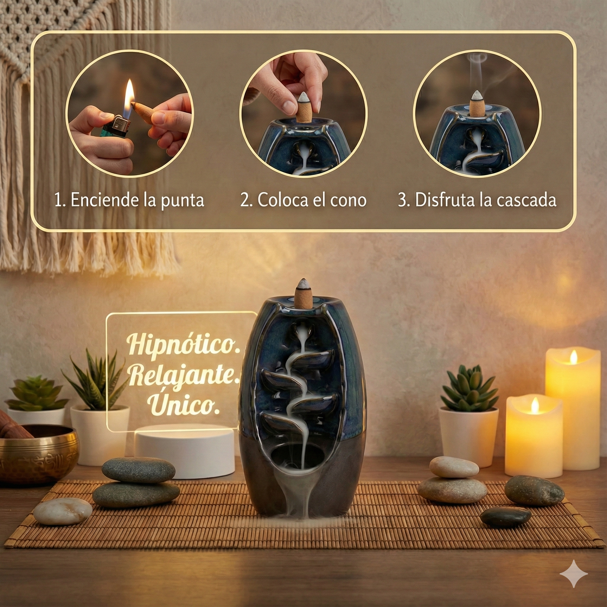 Quemador de Incienso NÉBULA | Efecto Cascada & Aromaterapia + 100 Conos de Reflujo ¡REGALO!
