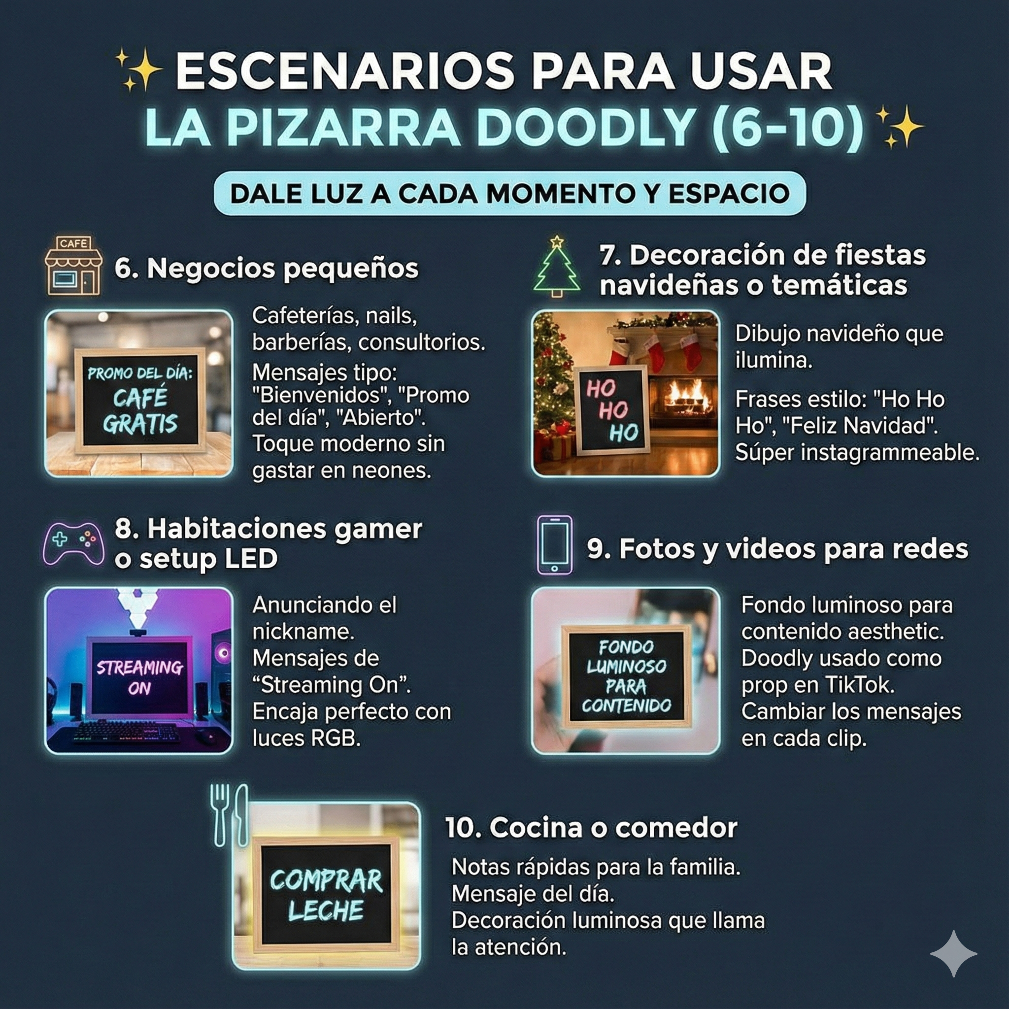 Doodly Pizarra LED – Organiza, Crea e Ilumina tu Espacio + 7 Rotuladores y 6 Plantillas Para Dibujar ¡DE REGALO!