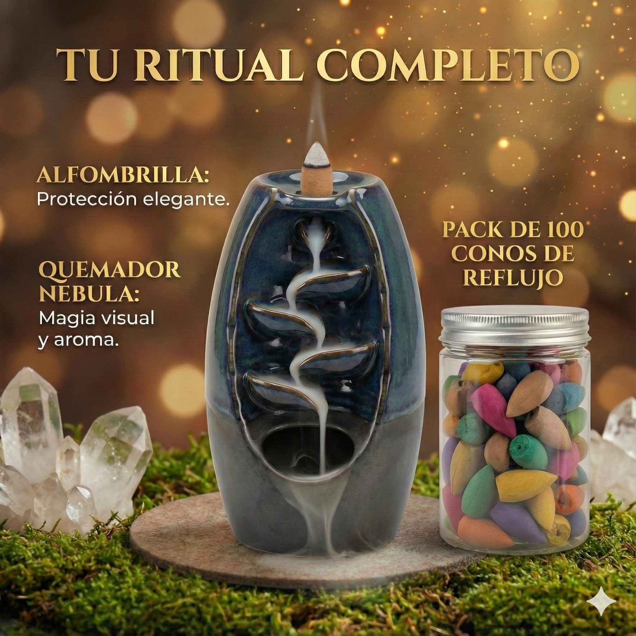 Quemador de Incienso NÉBULA | Efecto Cascada & Aromaterapia + 100 Conos de Reflujo ¡REGALO!